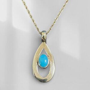 VTG Artisan Sterling Silver Turquoise Teardrop Pendant Necklace Signed GBJ
